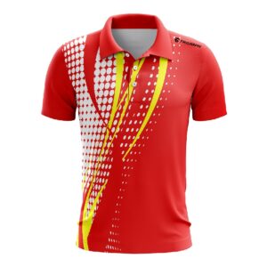 Printed Polo Neck Badminton Polyester Jersey T-Shirt Red Color