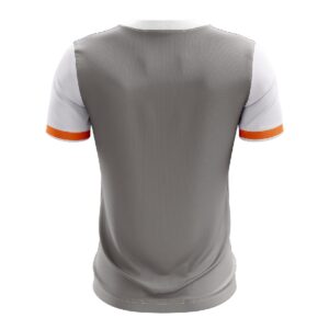 Men Regular Fit Polo Neck Badminton T-Shirt | Print Logo Name Number Grey & White Color