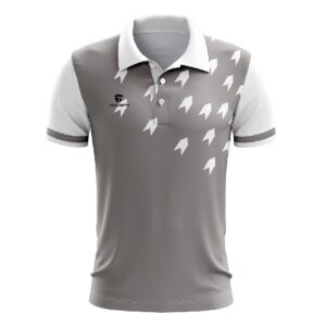 Polo Sports T-Shirts | Dry Fit Collared Mens Badminton Jersey Tees - Grey White Color