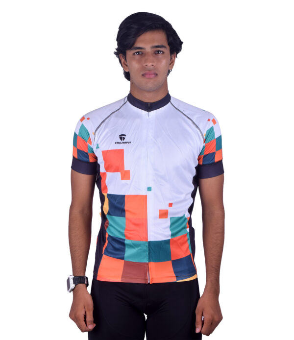 Printed Cycling Jersey | Custom Cycling Jersey for Men White with Multi Colors