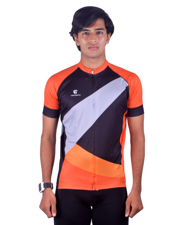 Personalized Cycling Jersey for Men with Name Number Logo Black, Orange & White Color