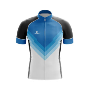 Professional Printed Cycling Jersey White, Blue & Black Color