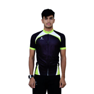 Professional Mens Cycling Jersey Black, White & Green Color