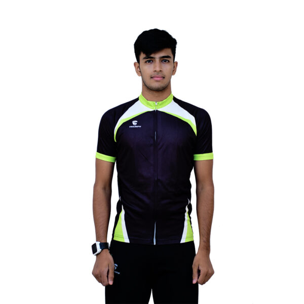 Professional Mens Cycling Jersey Black, White & Green Color