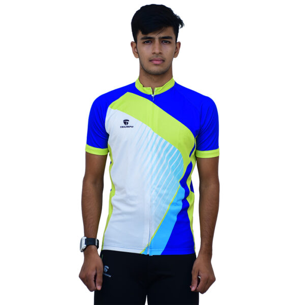 Professional Cycling Jersey for Men | Sports Clothing White, Blue & Green Color