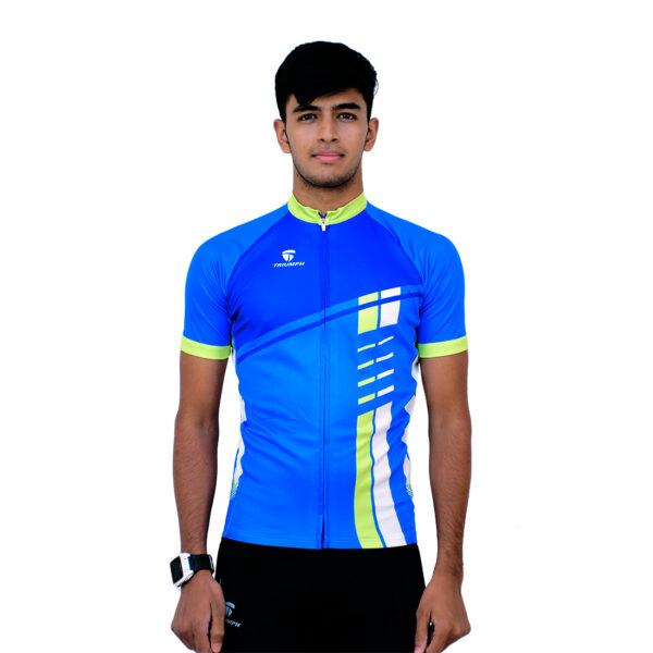 Customized Mens Road Ride Cycling Jersey Blue & Green Color