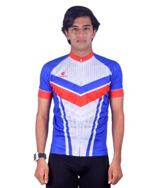 Unisex Polyester Cycling Jersey | Custom Sportswear White, Blue & Red Color