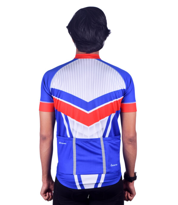 Unisex Polyester Cycling Jersey | Custom Sportswear White, Blue & Red Color