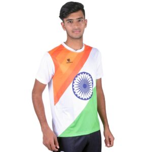 India Flag Printed Republic / Independence Day Jersey Men’s Tees Indian Tri White Color