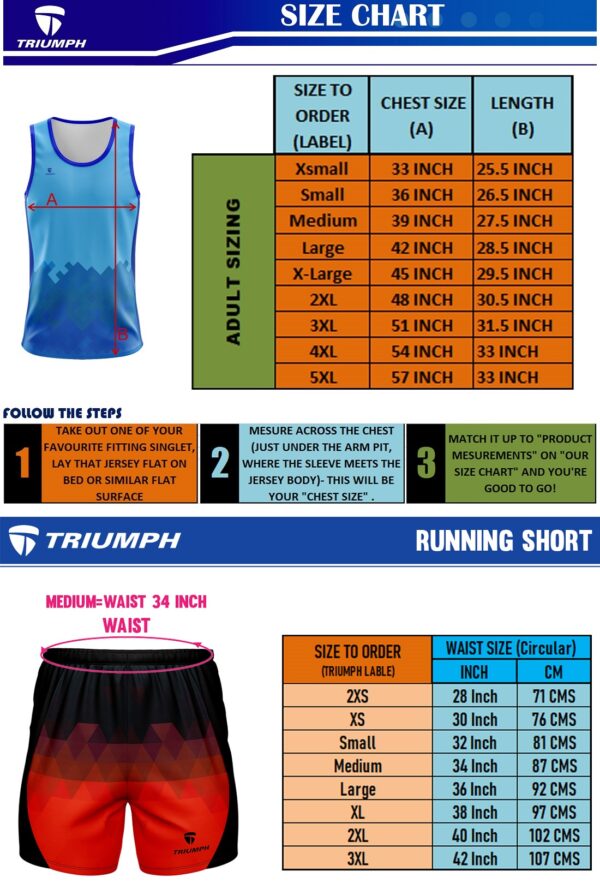Men Running Singlet Shorts Size Chart