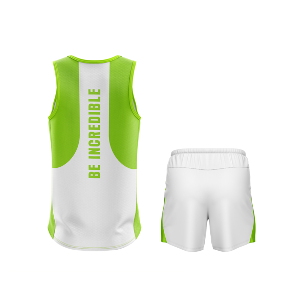 Men's Walking Sleeveless Tank Top Singlet & Shorts White & Green Color