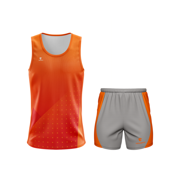 Men’s Solid Regular Fit Sleeveless Sports T-Shirt Orange & Grey Color