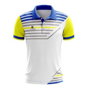 Table Tennis T-Shirt Short Sleeve Regular Fit Collared T Shirts for Players White Yellow & Blue