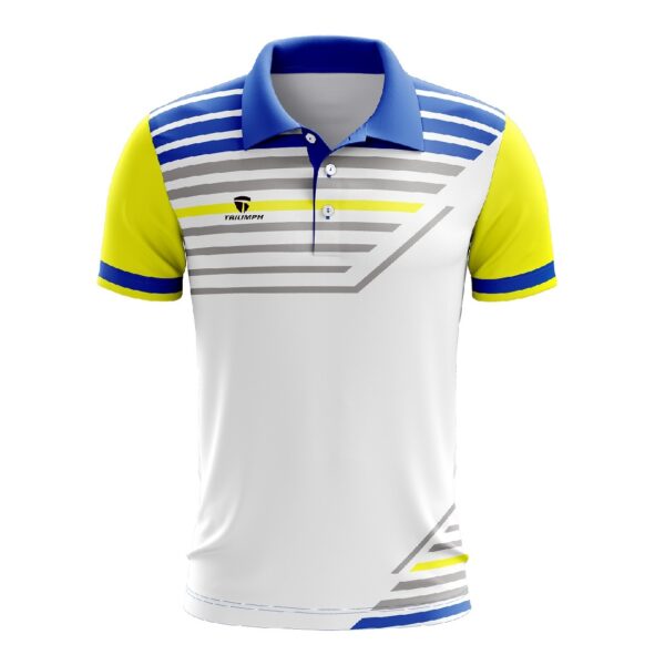 Table Tennis T-Shirt Short Sleeve Regular Fit Collared T Shirts for Players White Yellow & Blue