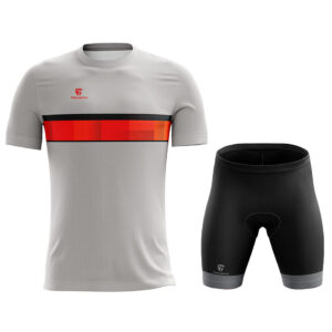 Men’s Dri Fit Long Riding Cycling T-shirts and Padded Shorts Grey, Red & Black Color