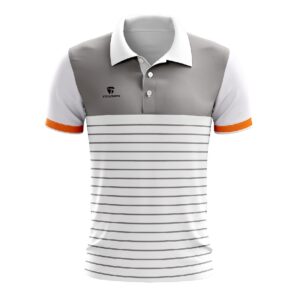 Men Regular Fit Polo Neck Badminton T-Shirt | Print Logo Name Number Grey & White Color