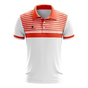 Sports Polo Tshirts for Men | Badminton Apparel Collection White & Orange Color