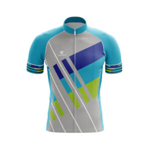 Professional Printed Road Cycling Jersey for Men Grey & Blue Color