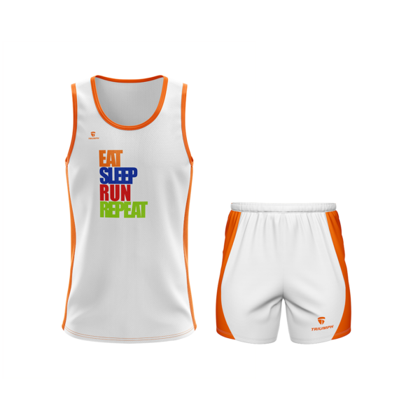 Men's Walking / Running Sleeveless Tank Top Singlet & Shorts White & Orange Color