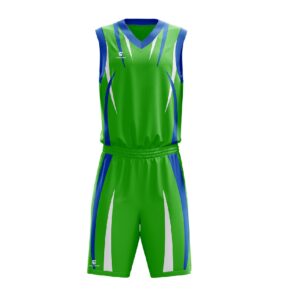 Sleeveless Basketball Jersey Shorts | Custom Team Name Number Logos Green & Blue Color