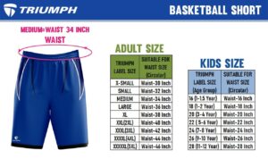Basketball Shorts Size Chart for Men Boys - YXS to 5XL
