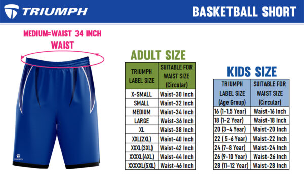 Basketball Shorts Size Chart for Men Boys - YXS to 5XL
