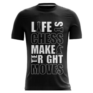 Graphic Printed Chess T-Shirt | Half Sleeve Round Neck Sports Jersey Black Color