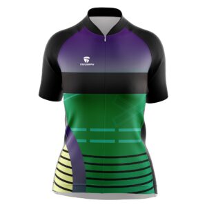Women’s Outfit for Professional Cycling Black, Purple & Green Color