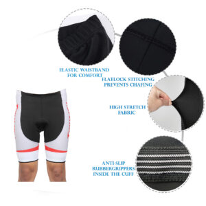 Men’s Cycling Bike Shorts 3D Padded Bicycle Riding Pants Tights, Anti-Slip Design, Breathable & Comfy White & Black