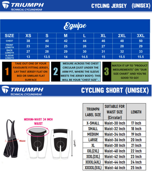 Cycling Set Equipe - Size Chart