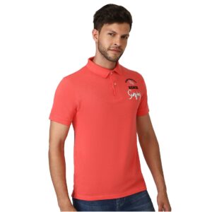 Men Classic Collar Polo T-Shirt Regular Fit Printed Polo T Shirts - Red Color