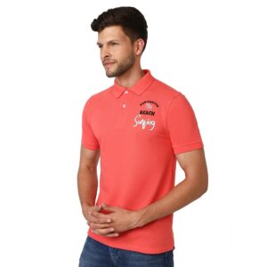 Men Classic Collar Polo T-Shirt Regular Fit Printed Polo T Shirts - Red Color