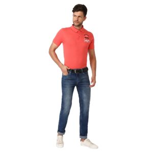 Men Classic Collar Polo T-Shirt Regular Fit Printed Polo T Shirts - Red Color