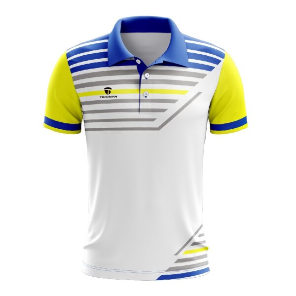 Tennis T-Shirt Short Sleeve Regular Fit Collared T Shirts for Players - Yellow Blue Color