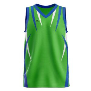 Sleeveless Basketball Jersey / T Shirt | Custom Team Name Number Logos Green & Blue Color