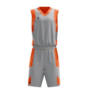 Unisex Basketball Jersey with Shorts | Add Name Number Team Logo Grey & Orange White Color