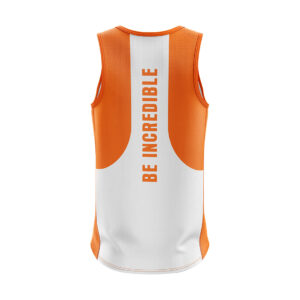 Mens Activewear Vests | Graphic Print Sleeveless Singlet White & Orange Color