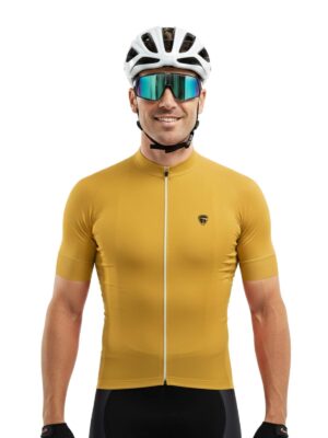 Yellow Solid Color Cycling Jersey for Men