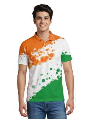 Polo Neck Happy Independence Day India Flag Color T-Shirt for Boys