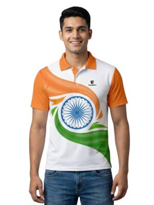 Polo Neck Happy Independence Day India Flag Design T-Shirt for Mens Half Sleeve Republic Day Tshirt Jerseys