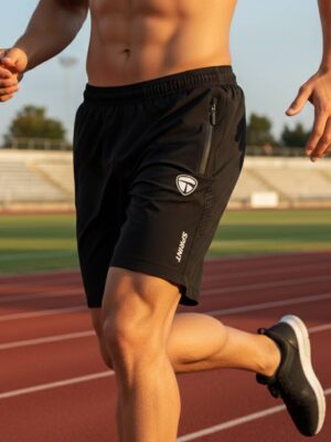 Men’s Running Shorts, Breathable Athletic Black Color Shorts with Moisture-Wicking Fabric & Zipper Pockets for Gym, Workout & Sports