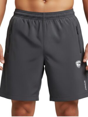 Running Shorts for Men Dark Grey Color – Quick Dry Sports Shorts for Gym | Jogging & Workout with Elastic Waist & Side Pockets with Zipper