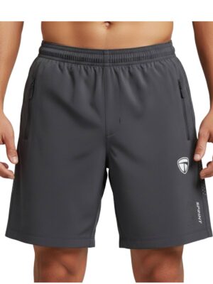 Running Shorts for Men Dark Grey Color – Quick Dry Sports Shorts for Gym | Jogging & Workout with Elastic Waist & Side Pockets with Zipper