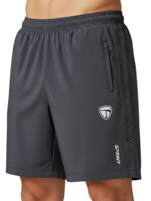 Running Shorts for Men Dark Grey Color – Quick Dry Sports Shorts for Gym | Jogging & Workout with Elastic Waist & Side Pockets with Zipper