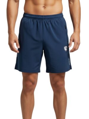 Alternative view of Men’s Performance Running Shorts Blue Color | Gym & Training Shorts with both Side Zipper Pockets | Lightweight Quick Dry & Breathable Fabric