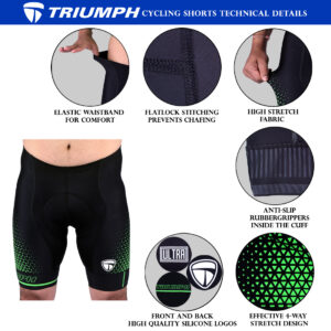 Mens Gel Tech Padded Cycling Shorts Ultra Cycling Half Tights Black Green