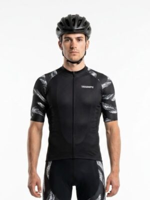 Men's Cycling Jersey Short Sleeve Black Grey Road Bike Shirt Full Zip