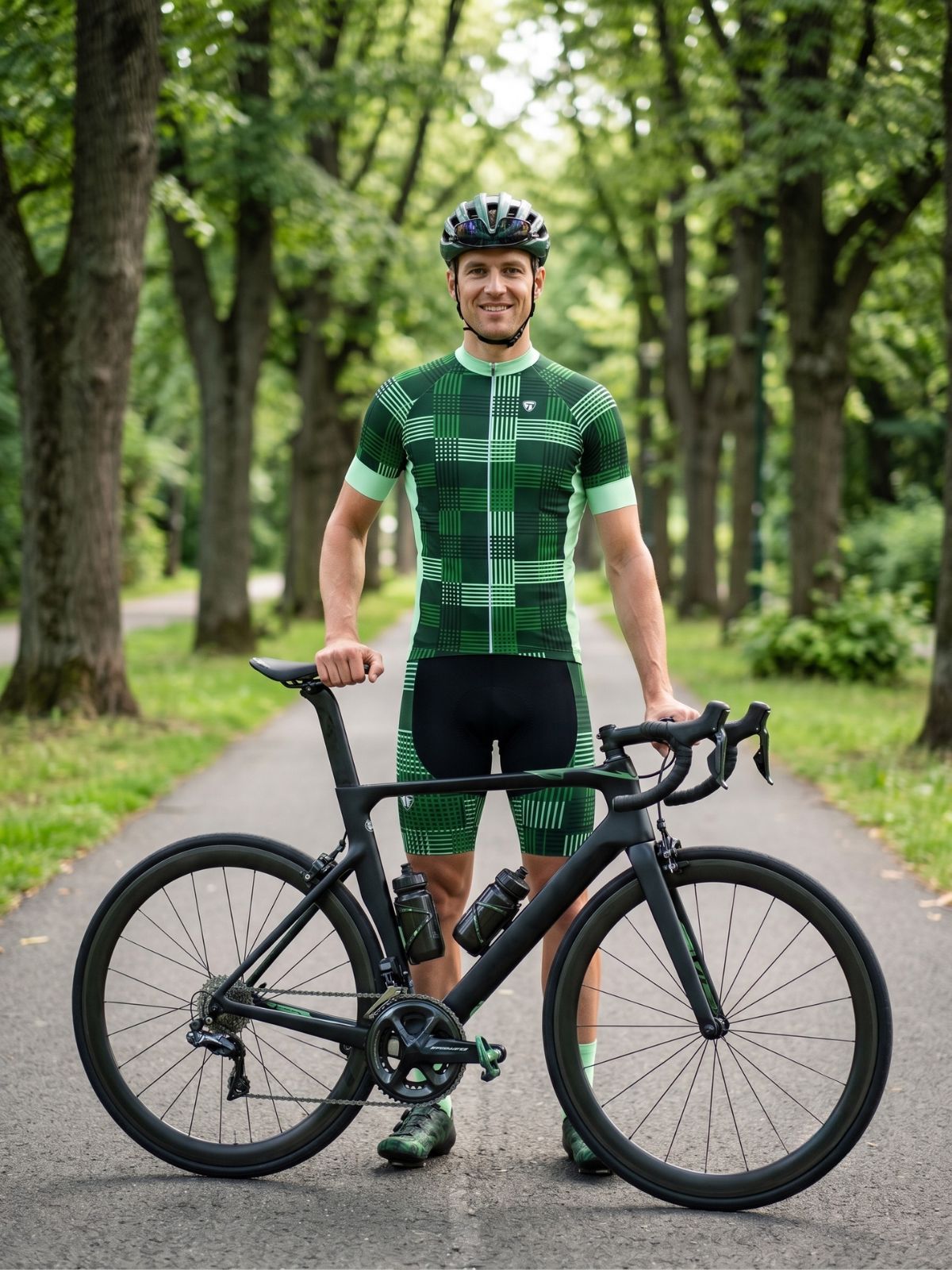 Men's Cycling Jersey with Zipper Pockets | Green Riding Bike Shirts