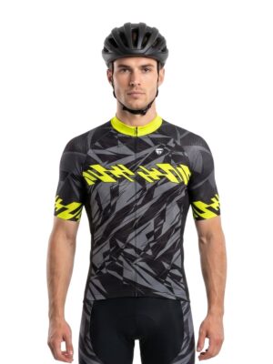 Mens Cycling Jersey with Pockets Black Yellow Short Sleeve Quick Dry Biking Shirts
