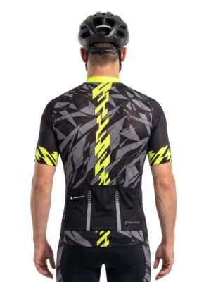 Mens Cycling Jersey with Pockets Black Yellow Short Sleeve Quick Dry Biking Shirts